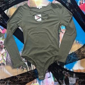 2/$25 Bodysuit Size Large Army Green Strappy